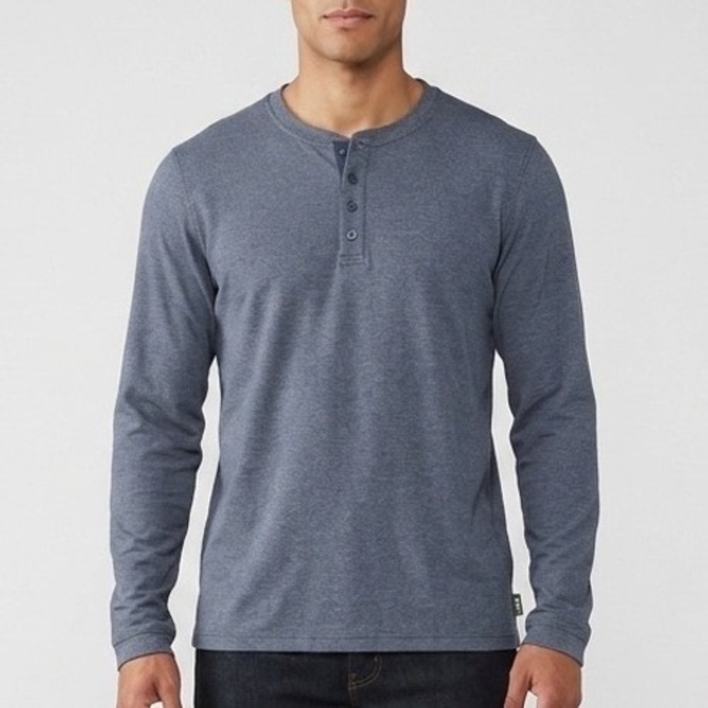 REI Co-op Mens XL Blue Heathered Wool Blend Long Sleeve Henley Performance Shirt